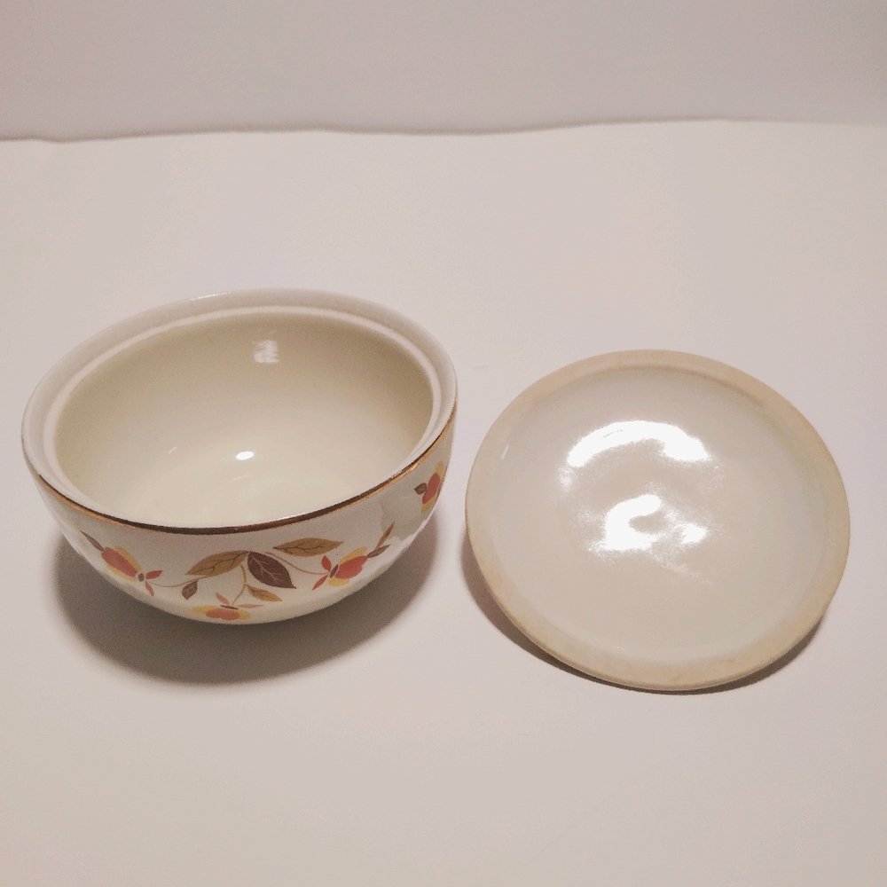 Hall's Superior Jewel Tea Autumn Leaf Drip Jar Bowl w/Lid Gilding Vtg Farmhouse - Picture 6 of 11